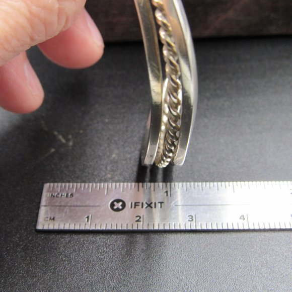 6" Sterling Silver Curved Braid Cuff Bracelet Vintage - Picture 5 of 6